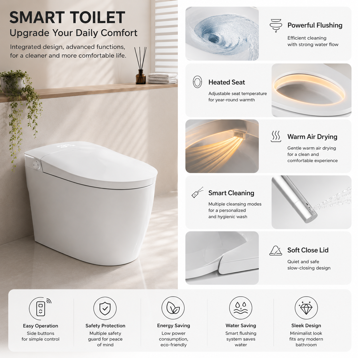 Household Standard Smart Toilet with Wash & Dry