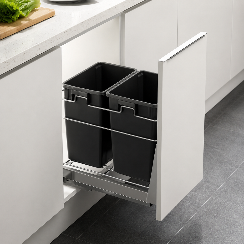 Built-In Large-Capacity Concealed Kitchen Cabinet Plastic Waste Bin