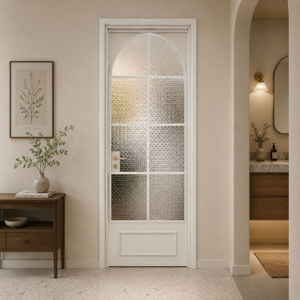 Custom Aluminum Alloy Arched Glass Hinged Door ， Modern Bathroom & Interior Door