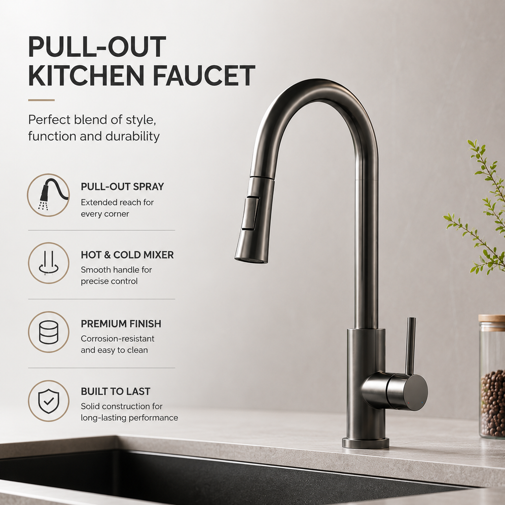 Pull-Out Kitchen Faucet — Hot & Cold