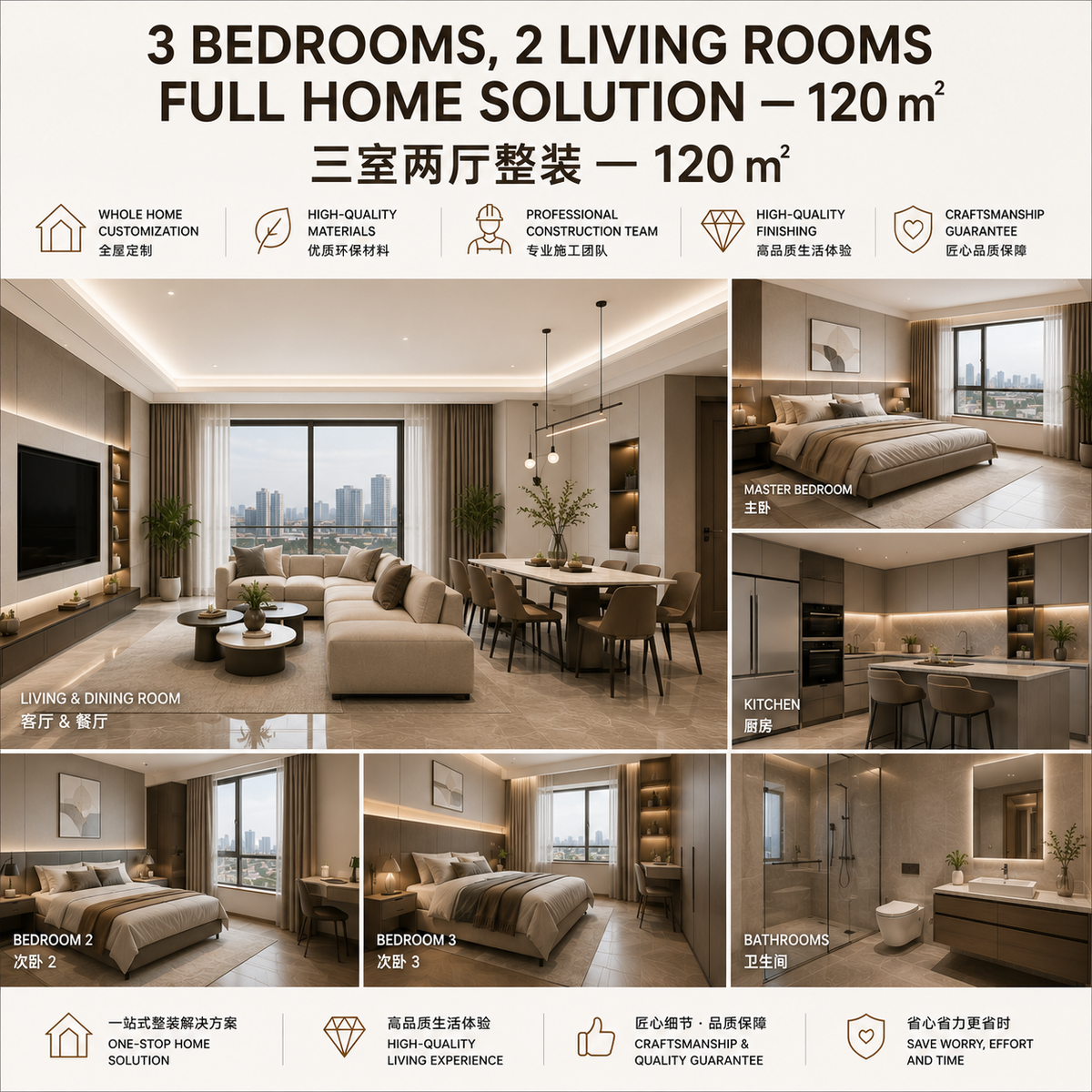 三室两厅整装 — 120 ㎡ 3BR