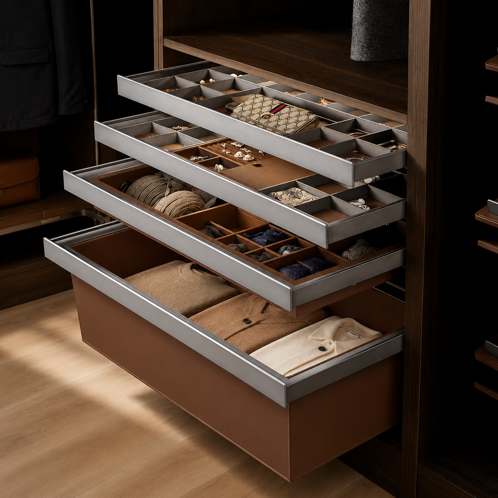 Pull-Out Leather Trouser Storage Basket for Wardrobe