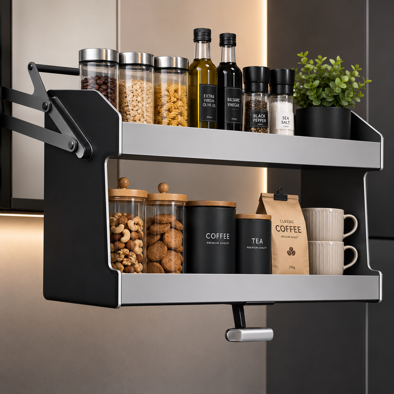 Soft-Close Pull-Down Lift Basket for Overhead Wall Cabinet