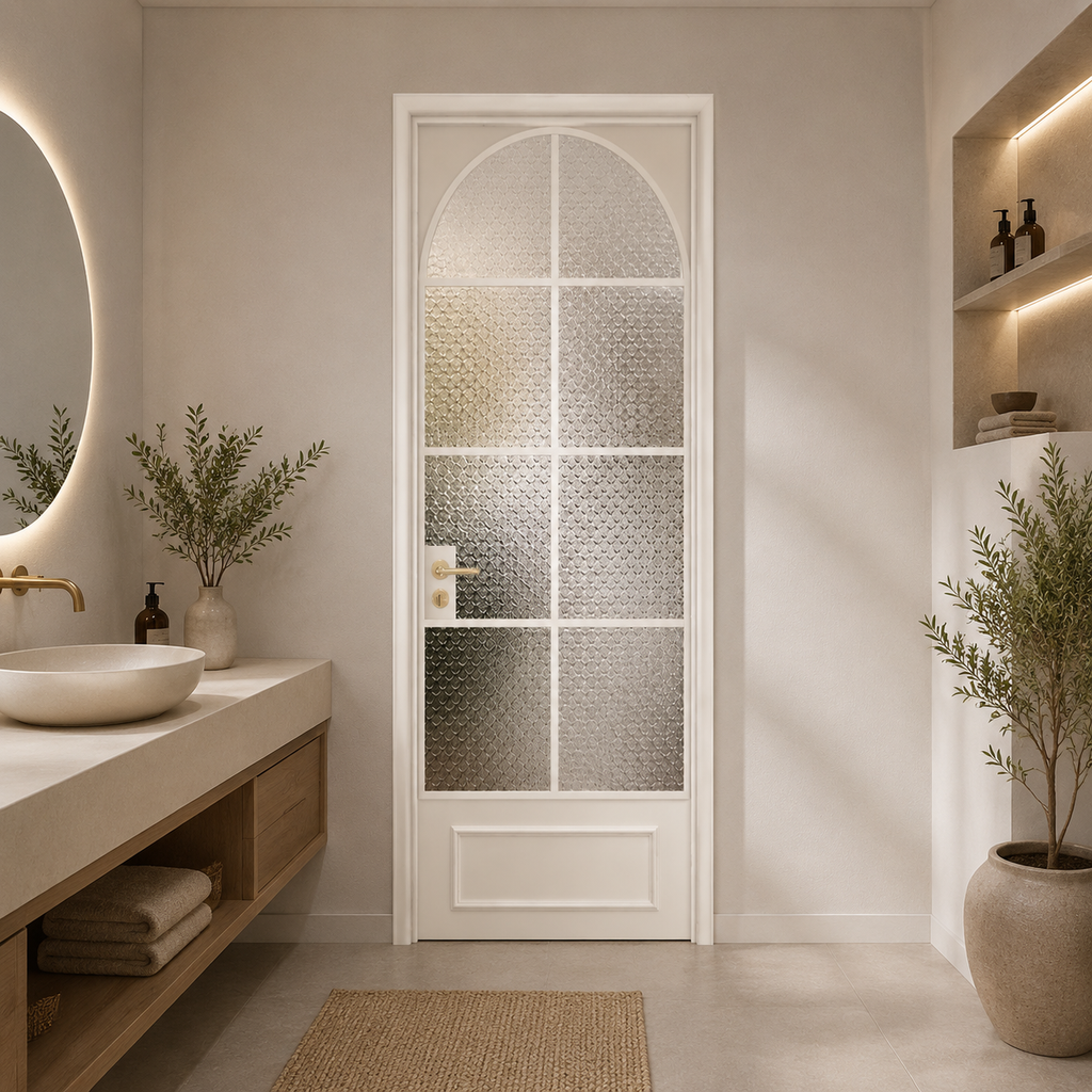 Custom Aluminum Alloy Arched Glass Hinged Door ， Modern Bathroom & Interior Door