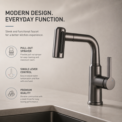 Gunmetal Gray Pull-Out Hot & Cold Basin Faucet