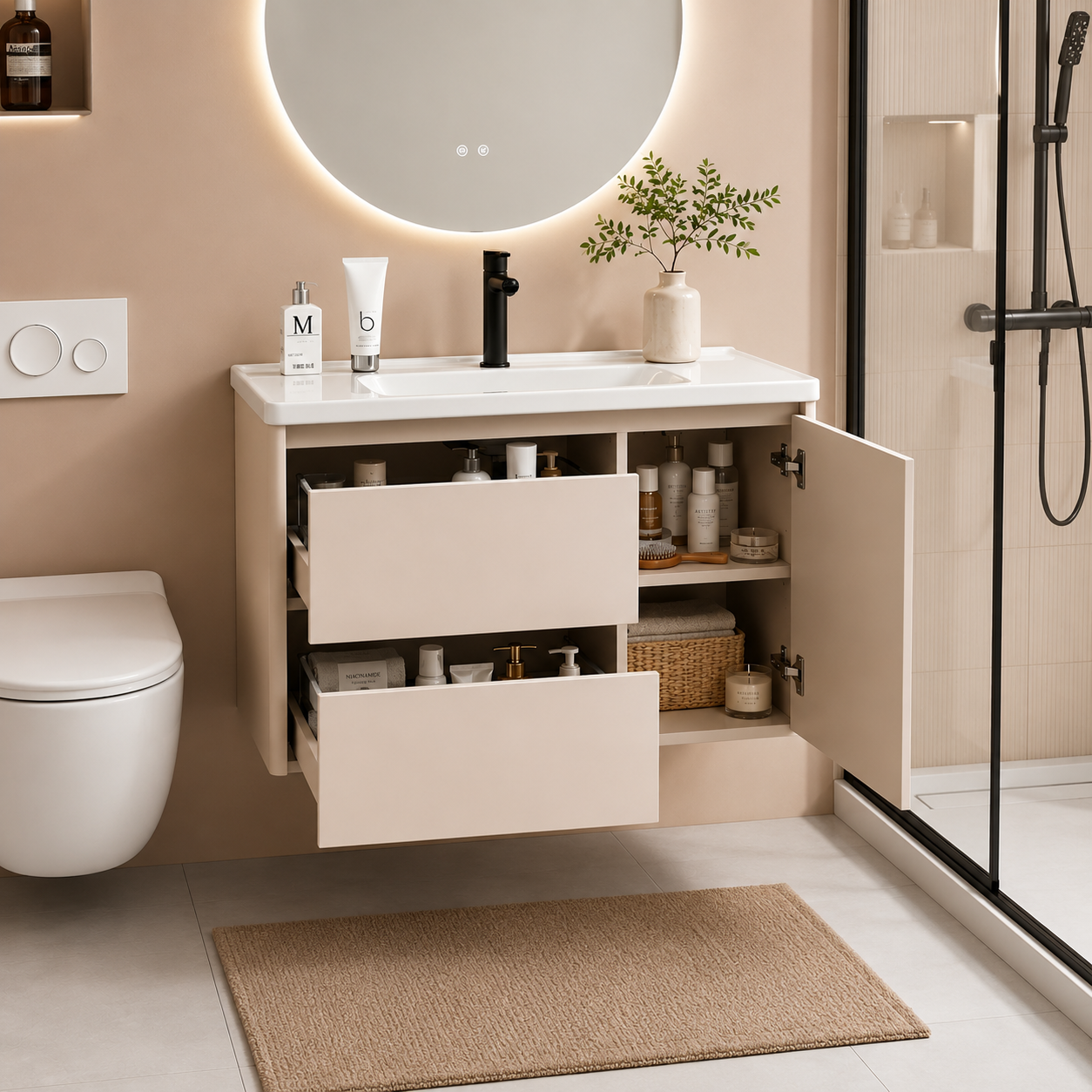 Modern Light Luxury Ziwu Gray Stainless Steel Bathroom Vanity Cabinet Set with Integrated Basin and Sink