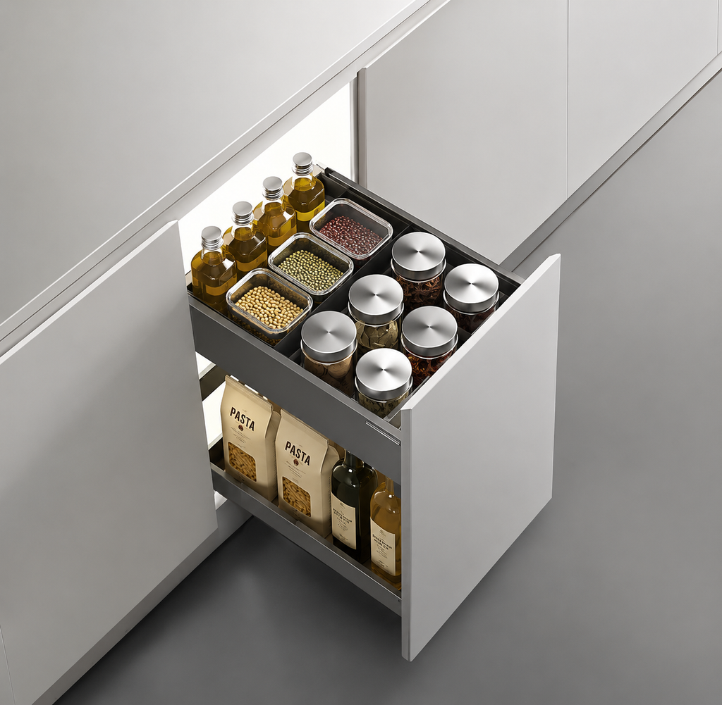 Drawer-Style Double-Layer Kitchen Cabinet Spice Pull-Out Basket
