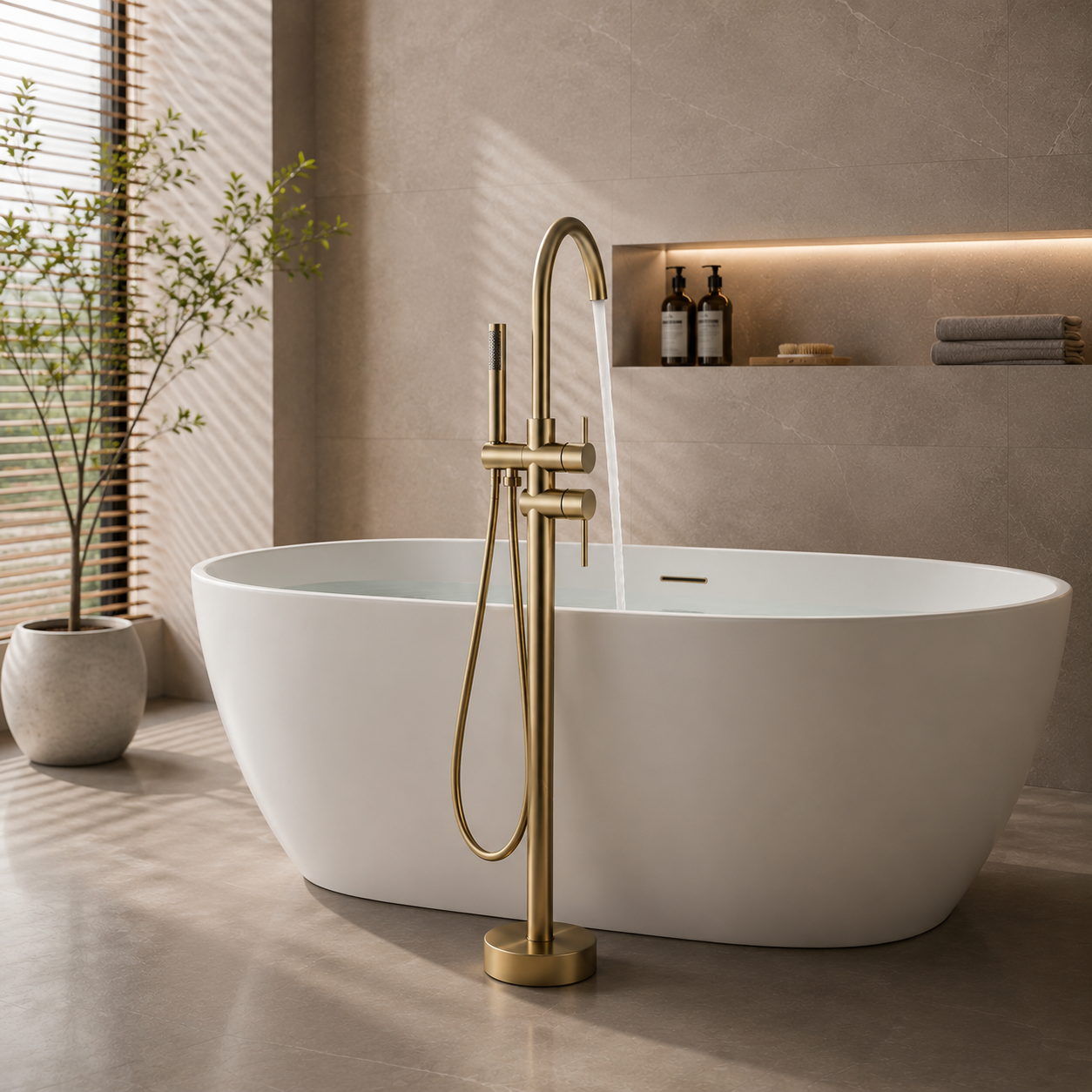 Floor-Standing Brass Bathtub Faucet
