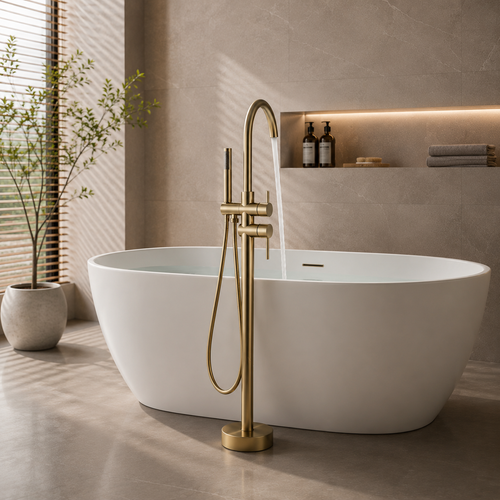 Floor-Standing Brass Bathtub Faucet