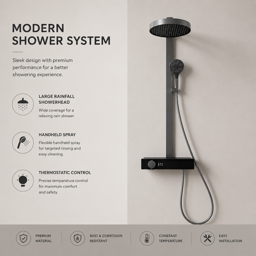 Digital Display Pressure-Boosting Shower Set with Overhead Rainfall