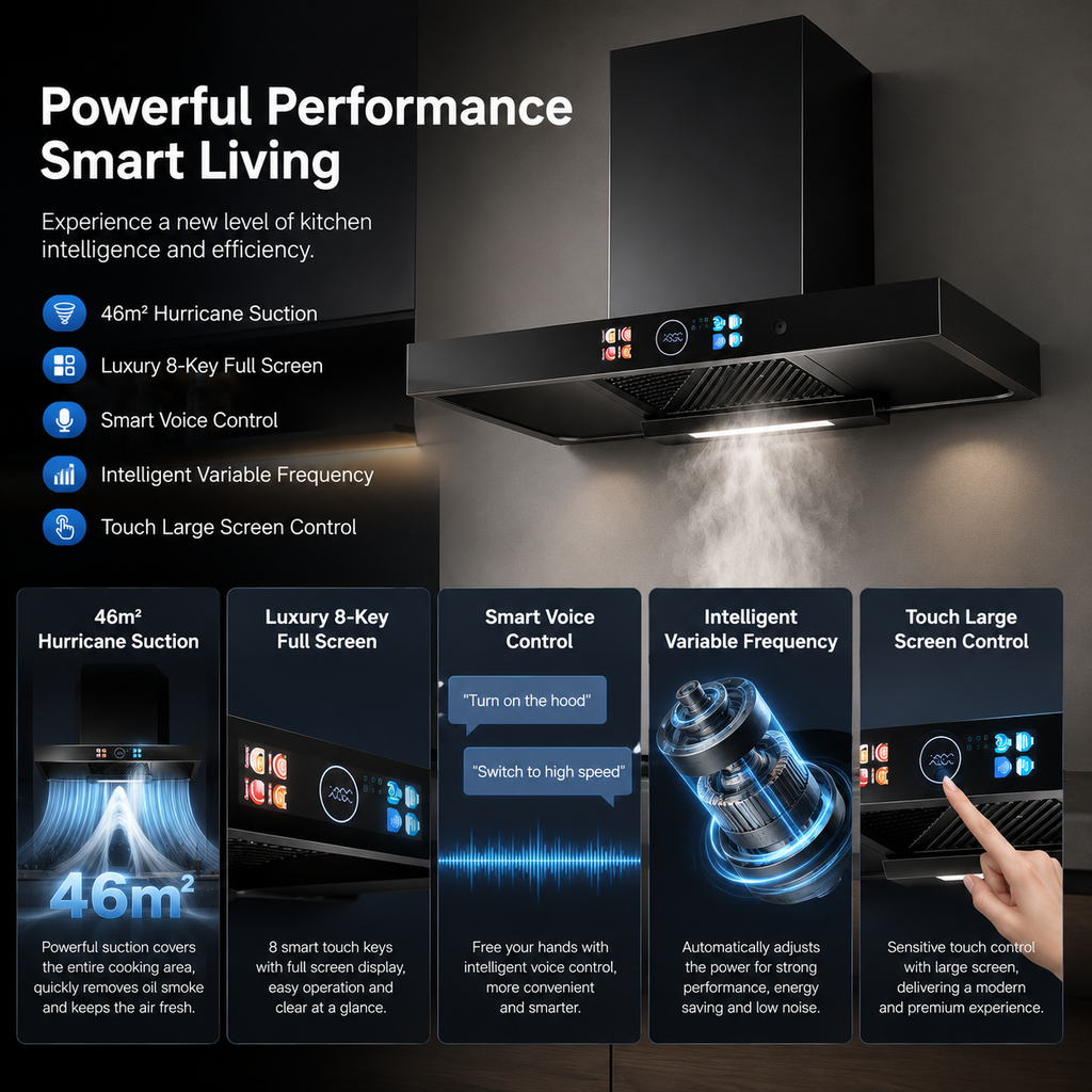 Wall-Mounted T-Shape Range Hood with Powerful Suction