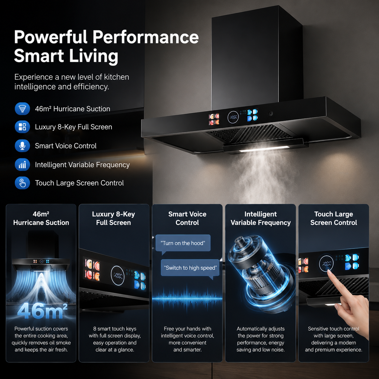 Wall-Mounted T-Shape Range Hood with Powerful Suction