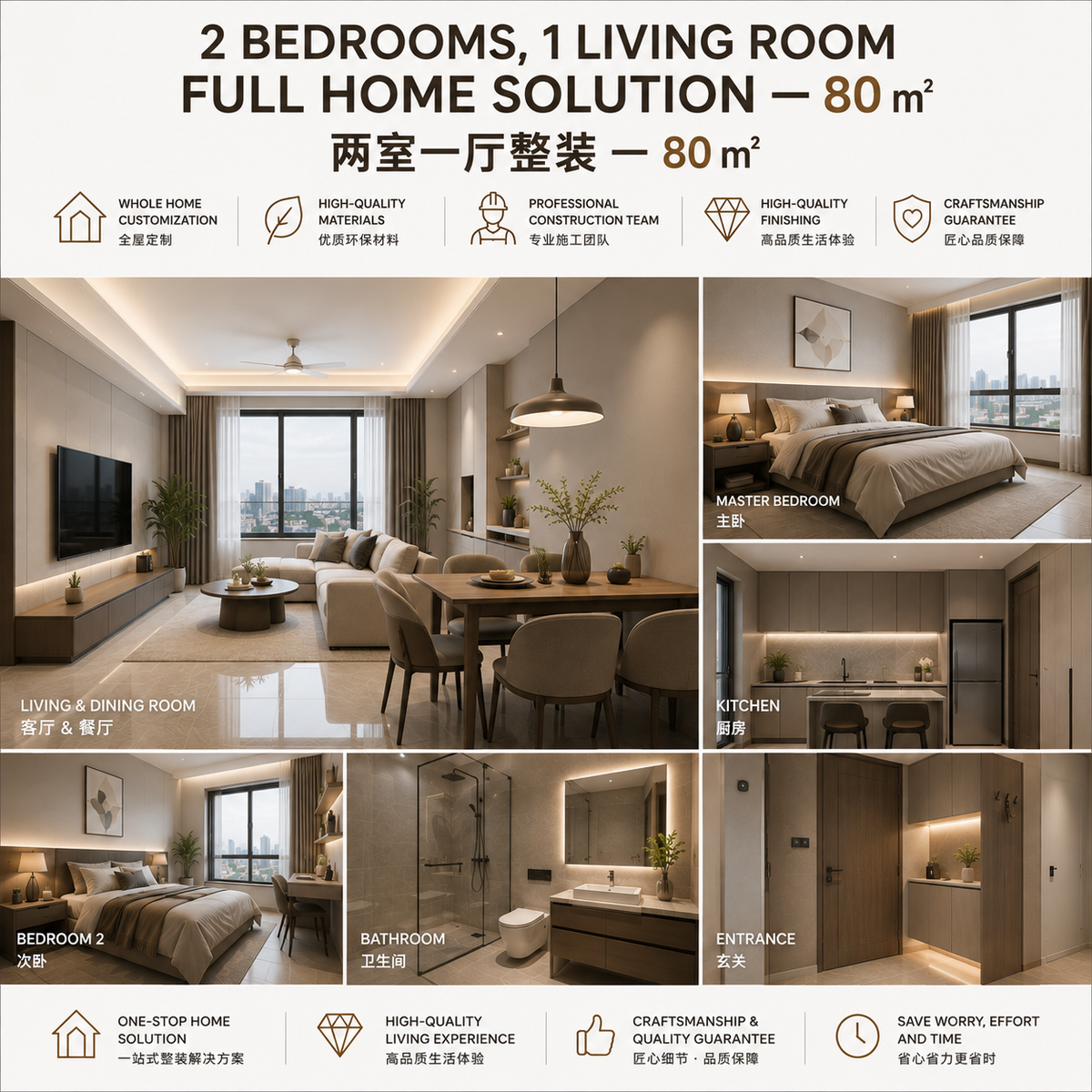 两室一厅整装 — 80 ㎡ 2BR