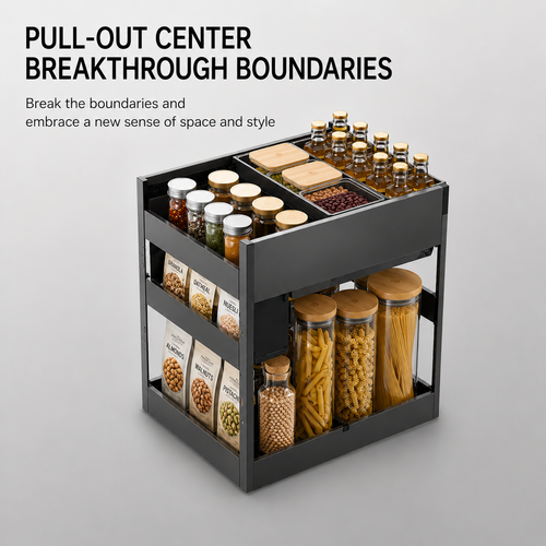 Drawer-Style Double-Layer Kitchen Cabinet Spice Pull-Out Basket