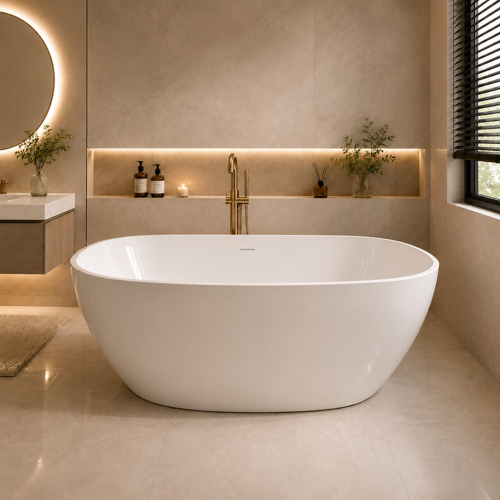 Acrylic Freestanding Bathtub — Compact Adult Soaking Tub for Small Homes