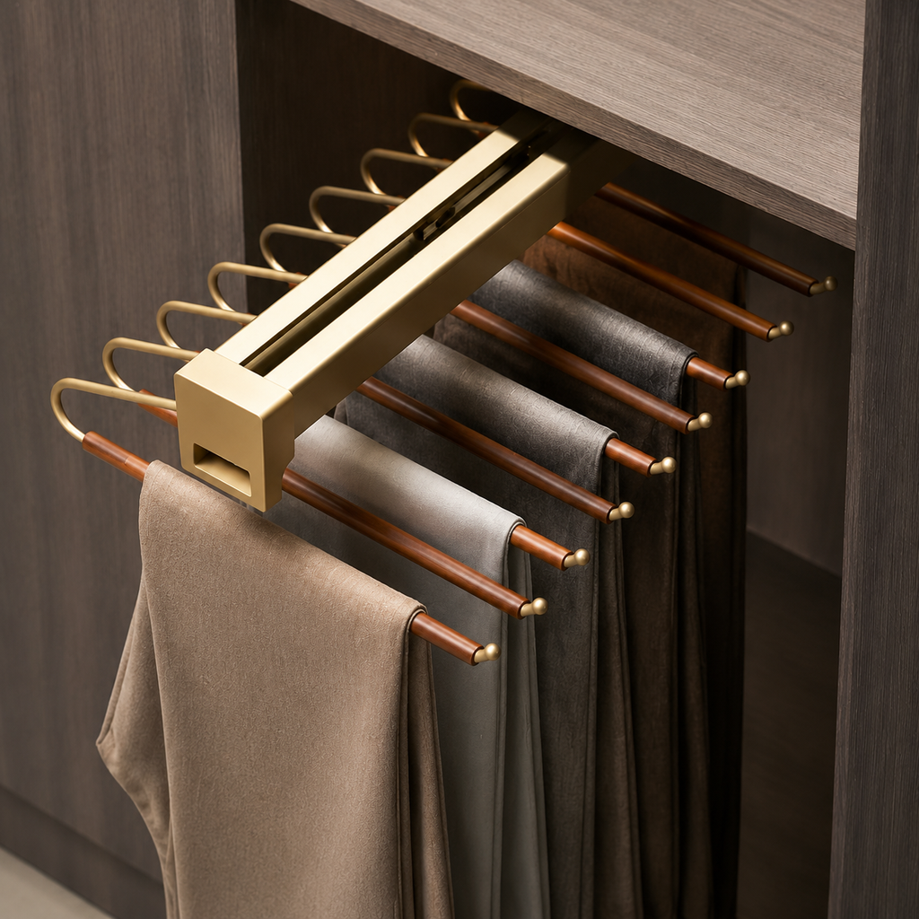 Top-Mounted Retractable Pull-Out Trouser Rack for Wardrobe & Walk-In Closet
