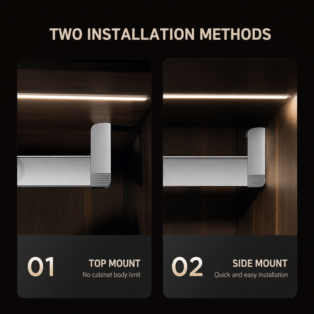 Heavy-Duty Silent Clothes Rod — Top & Side Mount for Wardrobe & Walk-In Closet