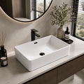 White Ceramic Countertop Basin — Modern Minimalist Square Wash Basin, 540×350×150mm
