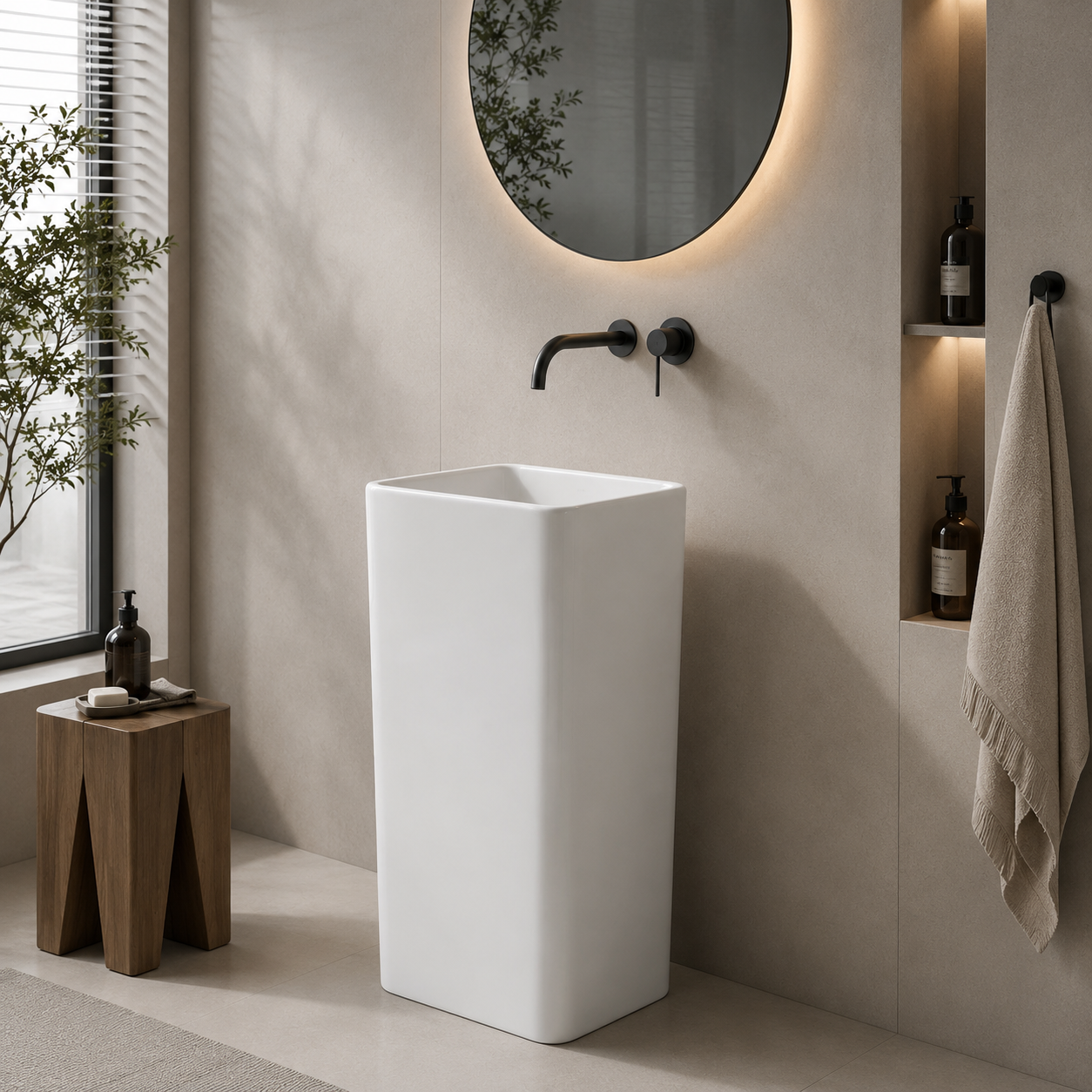 Ceramic Integrated Pedestal Basin — Floor-Standing Bathroom Sink