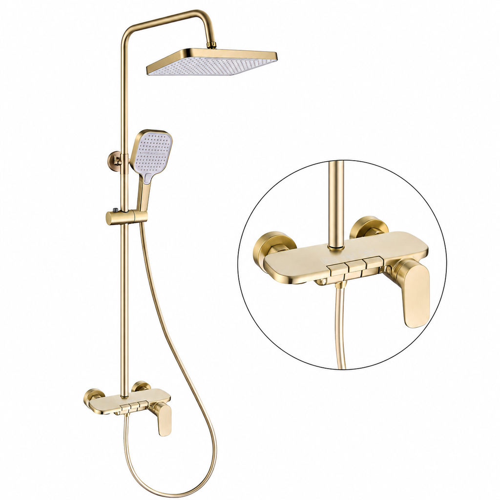 Gold-Tone Pressure-Boosting Piano-Key Shower Set for Bathroom